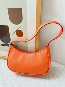 Minimalist Neon Orange Hobo Bag - Orange - View 4
