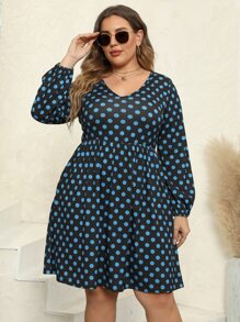 Nemidor Plus Polka Dot Lantern Sleeve Dress - Multicolor - View 1