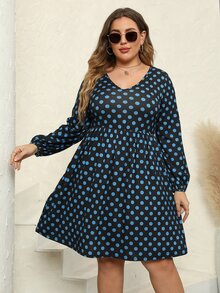 Nemidor Plus Polka Dot Lantern Sleeve Dress - Multicolor - View 4