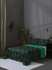 Halloween Pumpkin Print Bedspread Set Without Filler - Multicolor - View 1
