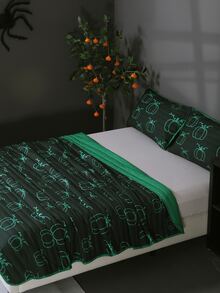 Halloween Pumpkin Print Bedspread Set Without Filler - Multicolor - View 4