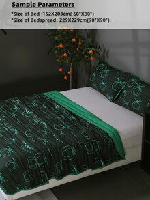Halloween Pumpkin Print Bedspread Set Without Filler - Multicolor - View 7