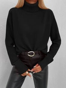 RueChic Solid Raglan Sleeve Turtleneck Sweater - Black - View 7