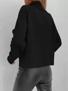 RueChic Solid Raglan Sleeve Turtleneck Sweater - Black - View 3