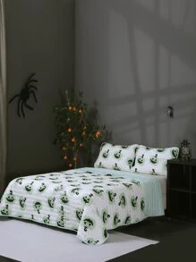 Halloween Pumpkin Print Bedspread Set Without Filler - Multicolor - View 3
