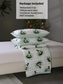 Halloween Pumpkin Print Bedspread Set Without Filler - Multicolor - View 6