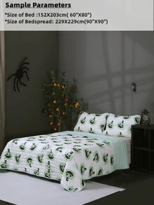 Halloween Pumpkin Print Bedspread Set Without Filler - Multicolor - View 7
