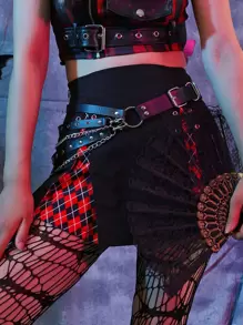 Y2k Street 1pc Women's Fashionable Eye-Shaped Chain Belt With Dark-Color Chain Decor, Party Accessory,School Halloween Valentine's Day Valentines - Black - View 1