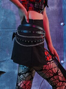 Y2k Street 1pc Women's Fashionable Eye-Shaped Chain Belt With Dark-Color Chain Decor, Party Accessory,School Halloween Valentine's Day Valentines - Black - View 2