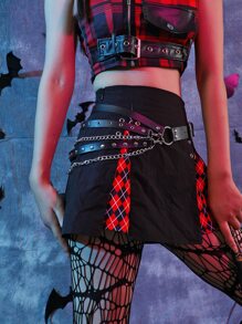 Y2k Street 1pc Women's Fashionable Eye-Shaped Chain Belt With Dark-Color Chain Decor, Party Accessory,School Halloween Valentine's Day Valentines - Black - View 3