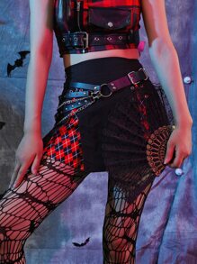 Y2k Street 1pc Women's Fashionable Eye-Shaped Chain Belt With Dark-Color Chain Decor, Party Accessory,School Halloween Valentine's Day Valentines - Black - View 4