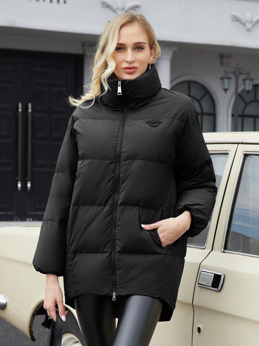 ZIAI 貼布細節拉鍊口袋羽絨服 - 黑色 - 查看 1