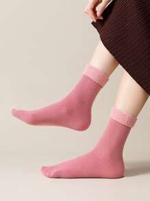 5雙素色毛絨襯裡中筒襪 - 彩色 - 查看 2