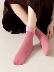 5雙素色毛絨襯裡中筒襪 - 彩色 - 查看 3