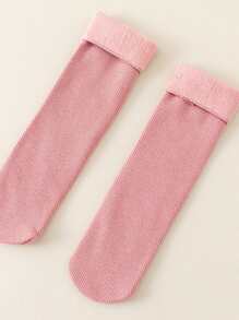 5雙素色毛絨襯裡中筒襪 - 彩色 - 查看 4