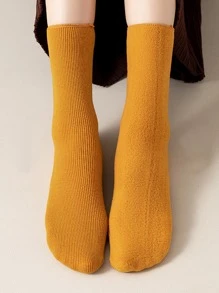 5雙素色毛絨襯裡中筒襪 - 彩色 - 查看 6