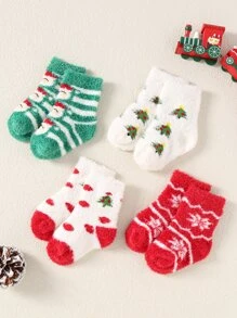 2 Pairs Infant Plush Pattern Minimalist Socks, Casual Daily Wear - Multicolor - View 1