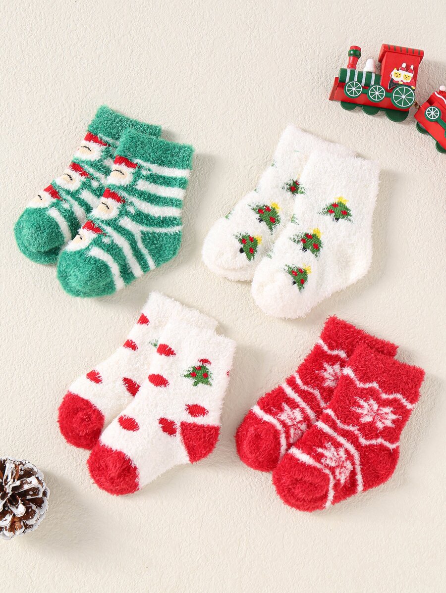 2 Pairs Infant Plush Pattern Minimalist Socks, Casual Daily Wear - Multicolor - View 1