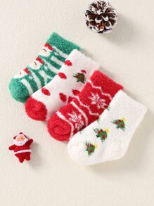 2 Pairs Infant Plush Pattern Minimalist Socks, Casual Daily Wear - Multicolor - View 3