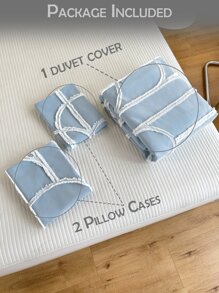 Raw Trim Duvet Cover Set Without Filler - Blue - View 6
