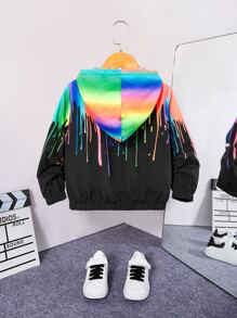 SHEIN Toddler Boys Reflective Colourblock Teddy Liner Hooded Jacket - Multicolor - View 4