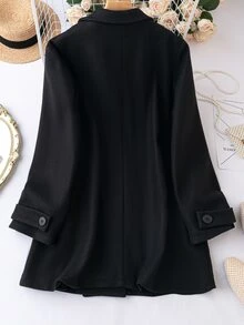 Plus Lapel Neck Double Breasted Overcoat - Black - View 2