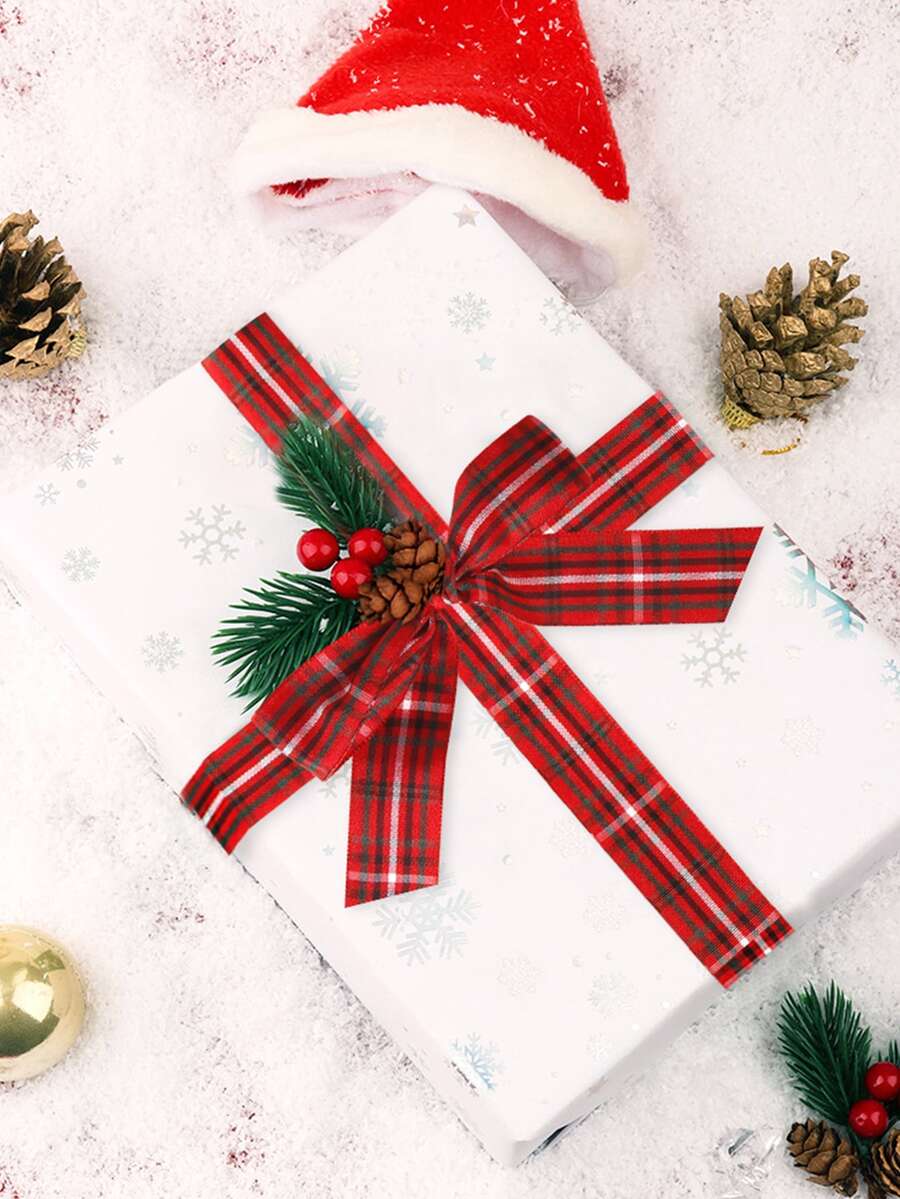 1卷聖誕格紋圖案禮品包裝絲帶 - 彩色 - 查看 1