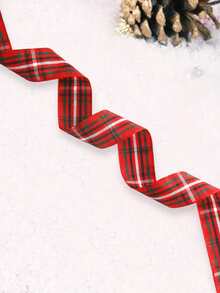 1卷聖誕格紋圖案禮品包裝絲帶 - 彩色 - 查看 2