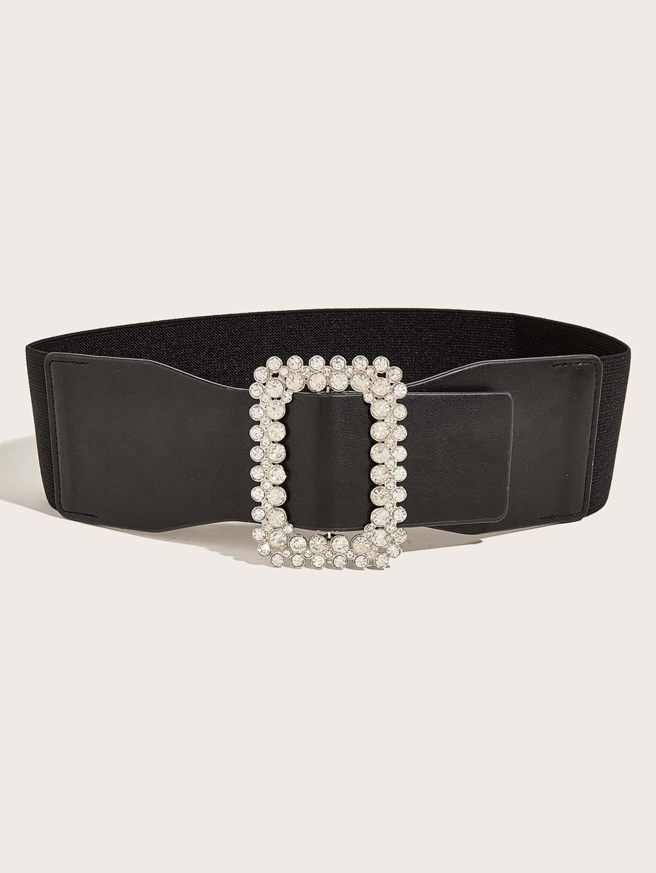 Rhinestone Decor Rectangle Buckle Elastic Belt | SHEIN display picture 3