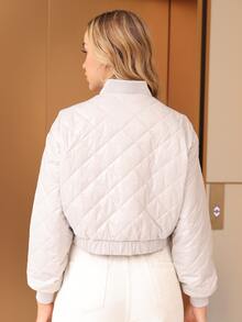 ZIAI Zipper Front Drop Shoulder Quilted Coat - Beige - View 2