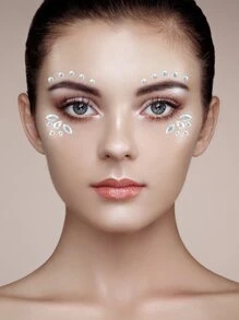 1 pieza Pegatina de diamante brillante para la cara - Pegatina de brillo ABS, adecuada para fiestas, mascaradas, festivales de música y encanto diario, diseño de gema vibrante - Blanco - Ver 2