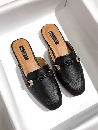 Fall/Winter Knot Decor Square Toe Flat Mules