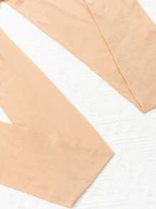 1對女士素色閃亮油性休閒緊身褲適合日常生活 - 杏色 - 查看 4