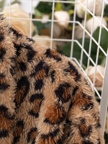 SHEIN LUNE Plus Leopard Shawl Collar Open Front Flannel Coat - Multicolor - View 3