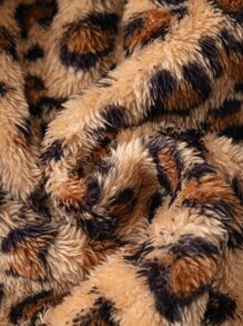 SHEIN LUNE Plus Leopard Shawl Collar Open Front Flannel Coat - Multicolor - View 4