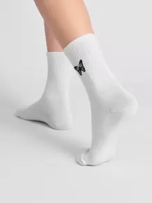 2pairs Butterfly Embroidered Crew Socks