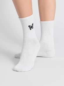 2pairs Butterfly Embroidered Crew Socks
