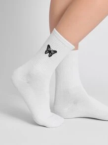 2pairs Butterfly Embroidered Crew Socks