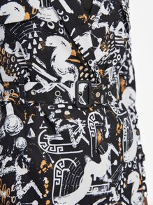 Sylvia Mollie 塗鴉圖案西裝領搭扣腰帶風衣外套