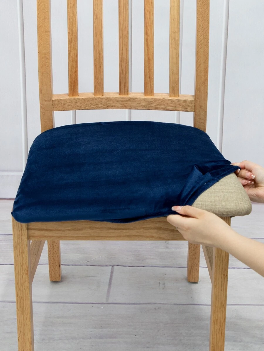 1/4/6pcs Plain Color Stretch Chair Seat Cushion Covers - Dusty Blue - View 1