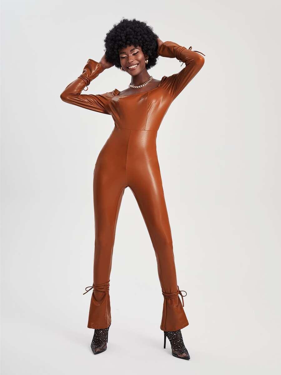 Dayra Couture Đơn vị Nữ Ren lên màu trơn - màu nâu - Xem 1