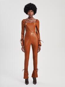 Dayra Couture Đơn vị Nữ Ren lên màu trơn - màu nâu - Xem 4