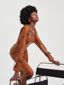 Dayra Couture Đơn vị Nữ Ren lên màu trơn - màu nâu - Xem 6