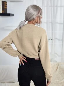 SHEIN LUNE Sudadera corta de cuello alto de hombros caídos - Albaricoque - Ver 2