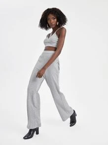 SHINGO Asymmetrical Neck Crop Top & Slant Pocket Pants - Light Grey - View 7