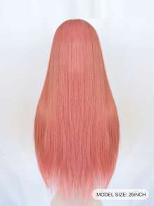 1入組長款直筒角色扮演合成假髮帶劉海和1入組假髮帽 - 粉色 - 查看 2