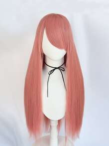 1入組長款直筒角色扮演合成假髮帶劉海和1入組假髮帽 - 粉色 - 查看 3