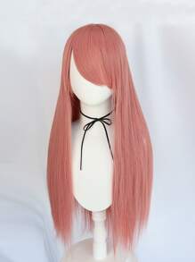 1入組長款直筒角色扮演合成假髮帶劉海和1入組假髮帽 - 粉色 - 查看 5