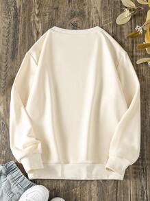 SHEIN Tween Girl Heart And Slogan Graphic Pullover - Apricot - View 2