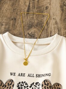 SHEIN Tween Girl Heart And Slogan Graphic Pullover - Apricot - View 3